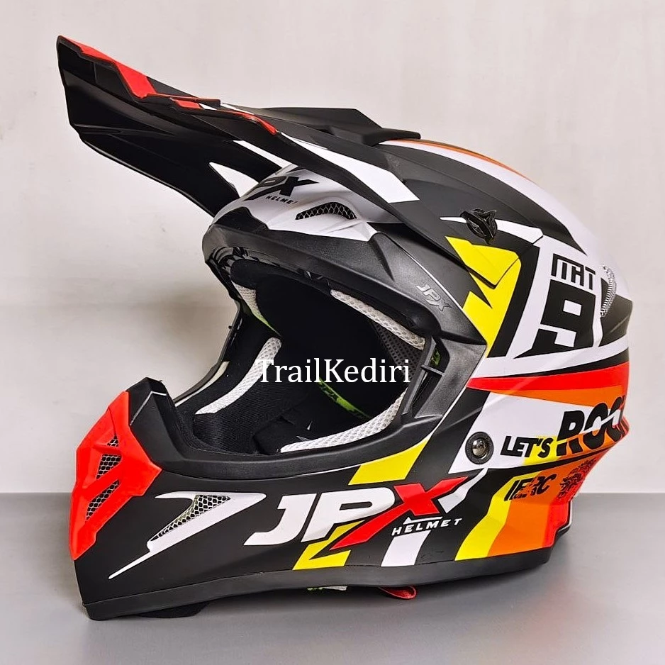 JPX Fox1 RC Matt White Dop Orange Helm Cross Google Trail Kediri